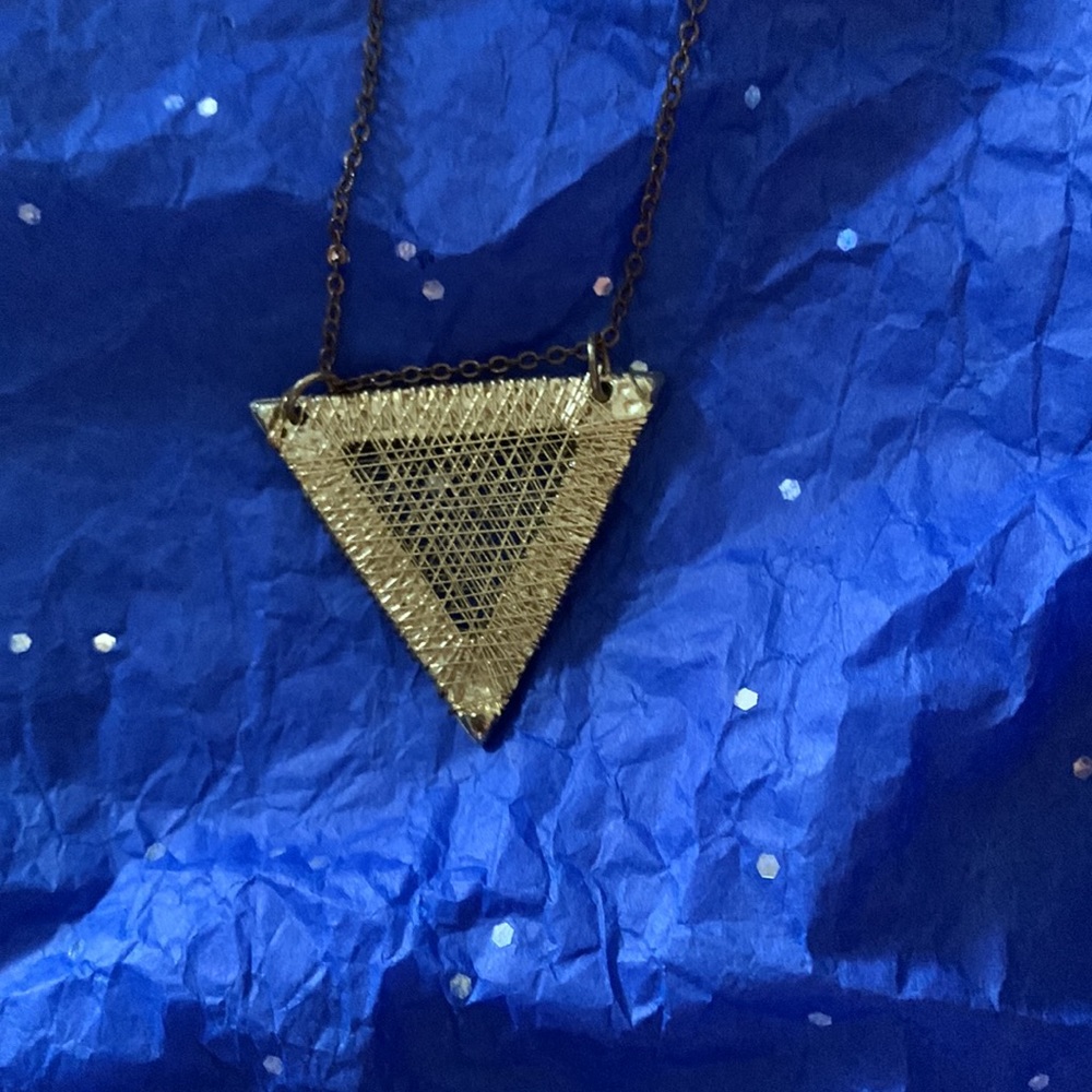 Handcrafted gold mesh triangle necklace